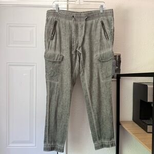 S. OLIVER tan‎ grey linen cotton garment dyed jogger cropped pants